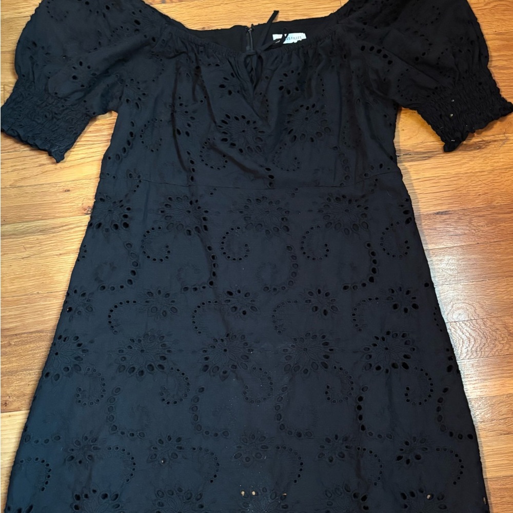 Avec Les Filles Anthropologie Black Eyelet Peasant Dress Size Large - Picture 4 of 10